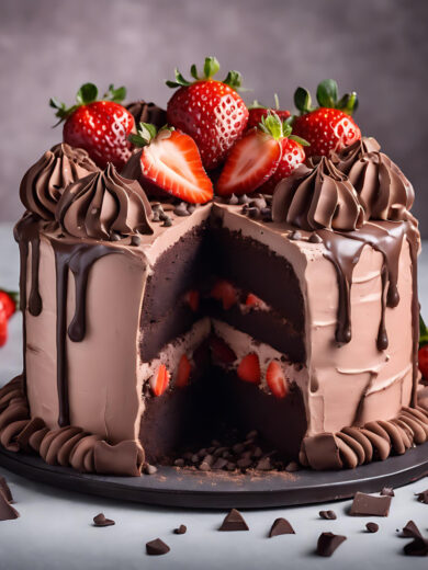 8'' Double layers Chocolate cake with Strawberries& Donuts